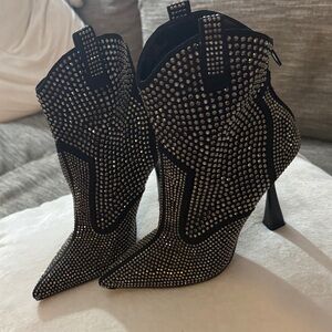 INC International Concepts Black Studded Heeled Boots NEW